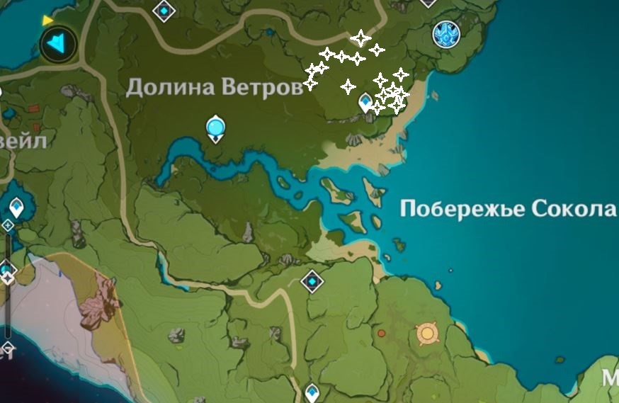 Карта сундуков в долине звездопадов геншин - 82 фото