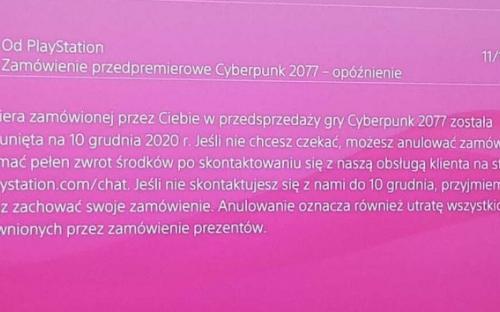 Sony рассылает сообщения об отложенном запуске Cyberpunk 2077