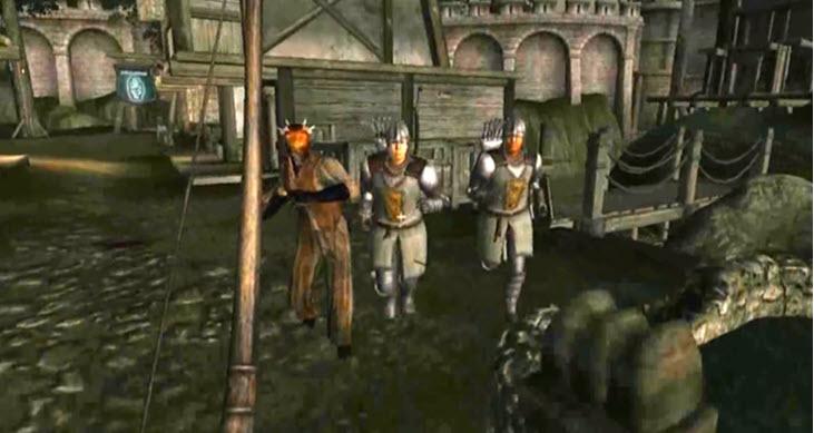 The Elder Scrolls IV: Oblivion бегут стражники и местные жители